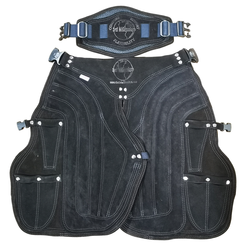 Premium Leather Apron — all black leather with breathable comfort support belt