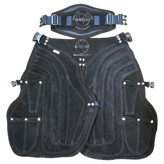 Premium Leather Apron — all black leather with breathable comfort support belt