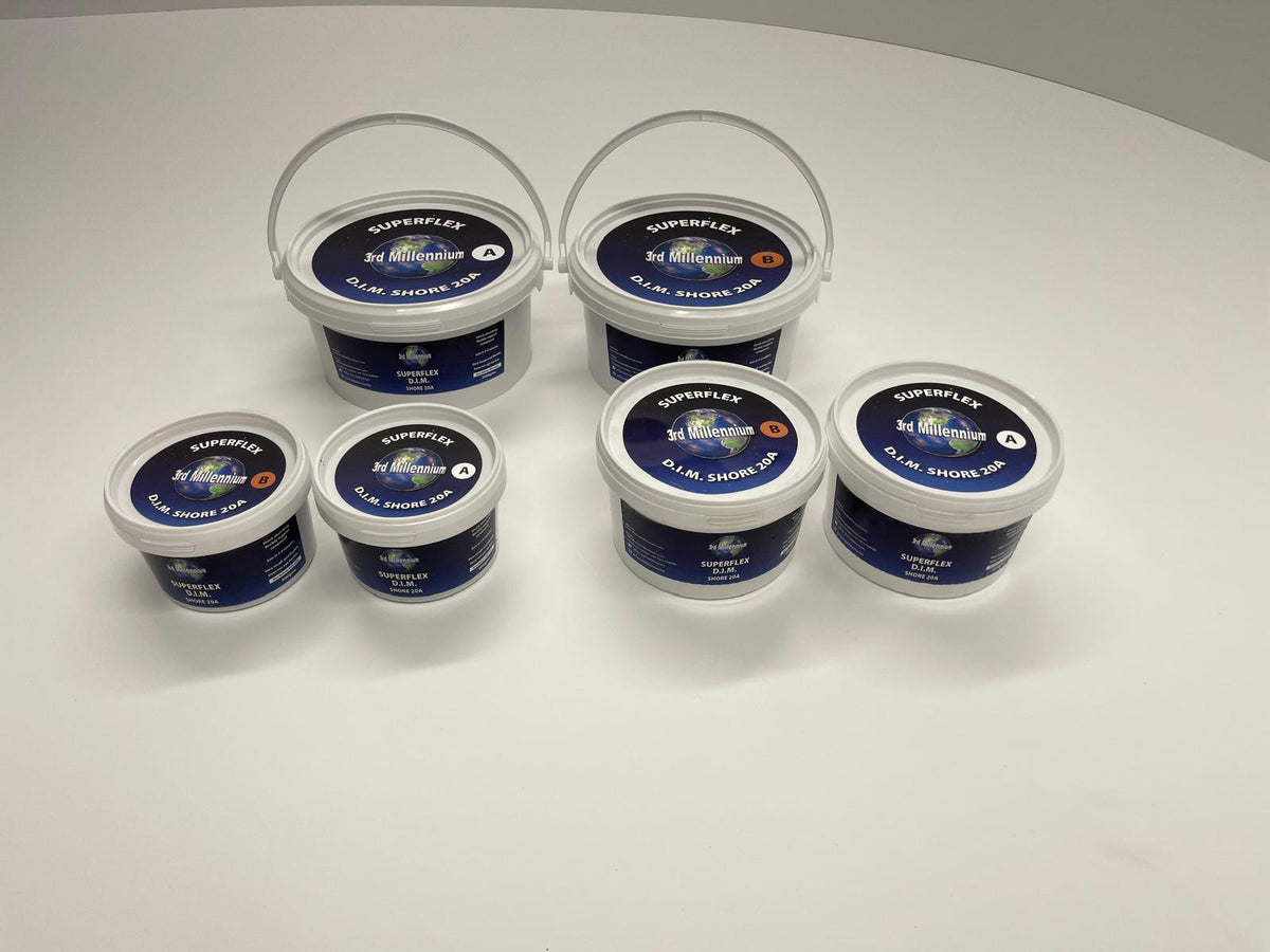 Superflex D.I.M. Shore 20A two-part dental impression material tubs